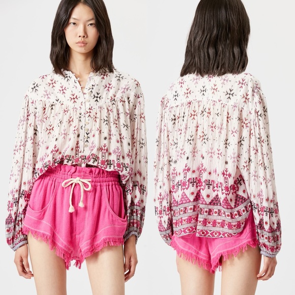 NEW Isabel Marant Salika Printed Cotton Blouse White/Pink/Silver S/S 23 Size 2 - Picture 3 of 12